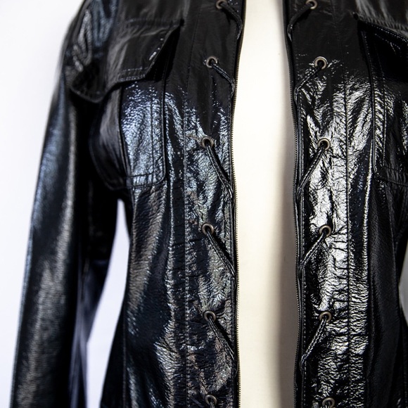 Yves Saint Laurent Black Patent Leather Safari Jacket Vintage Evening Jacket S - Picture 5 of 13